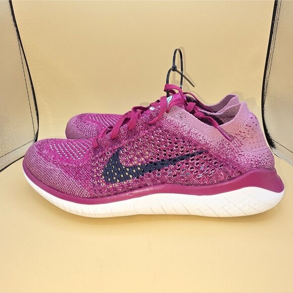 Women’s Nike Free RN Flyknit Size: 9.5 Raspberry Red/Blue - Picture 4 of 11